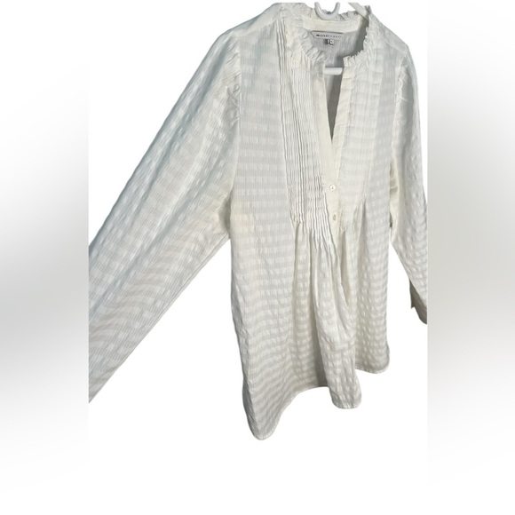 The Nines by Hatch maternity white cotton striped lightweight button-down top XL - Picture 5 of 8